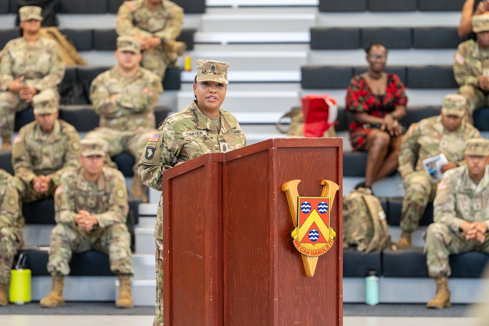 Command Sgt. Maj. Tougbay B. Zarzar officially assumed responsibility for the 498th Combat Sustainment Support Battalion (CSSB), succeeding Command Sgt. Maj. Veronica S. Carter at the Camp Carroll Fitness Center on Jul. 23.