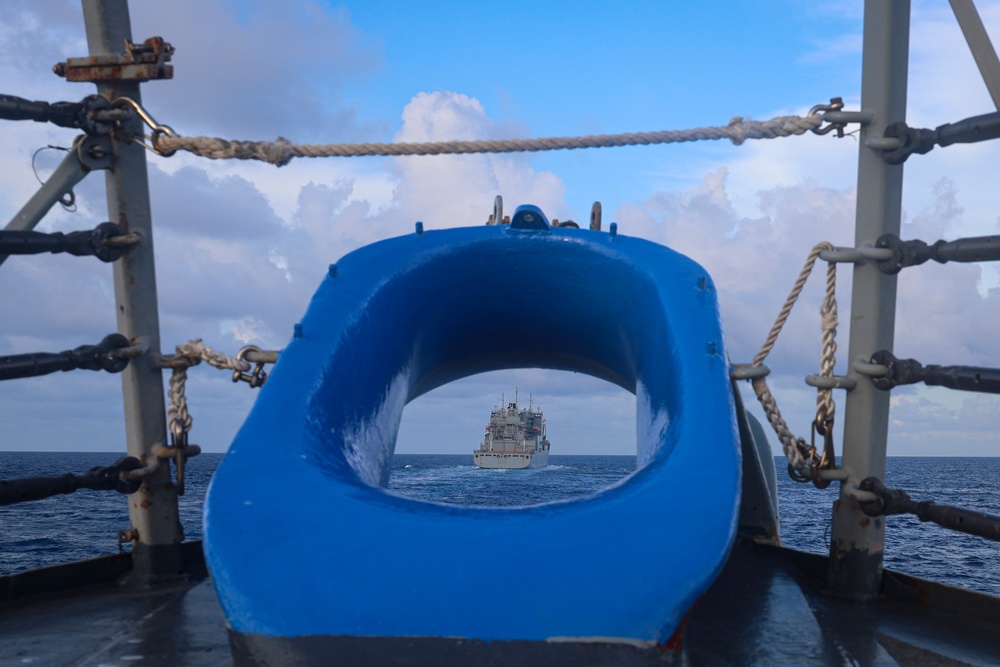 USS Bulkeley prepares to conduct a replenishment-at-sea with USNS Robert E. Peary