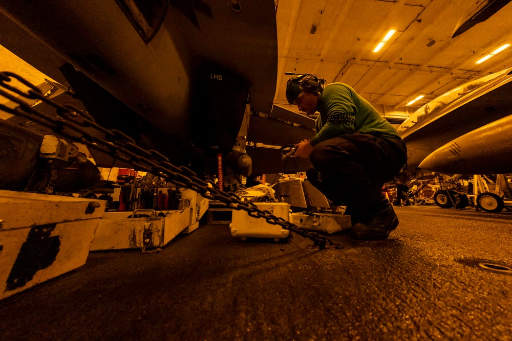 USS Gerald R. Ford (CVN 78) Sailor Conducts Maintenance