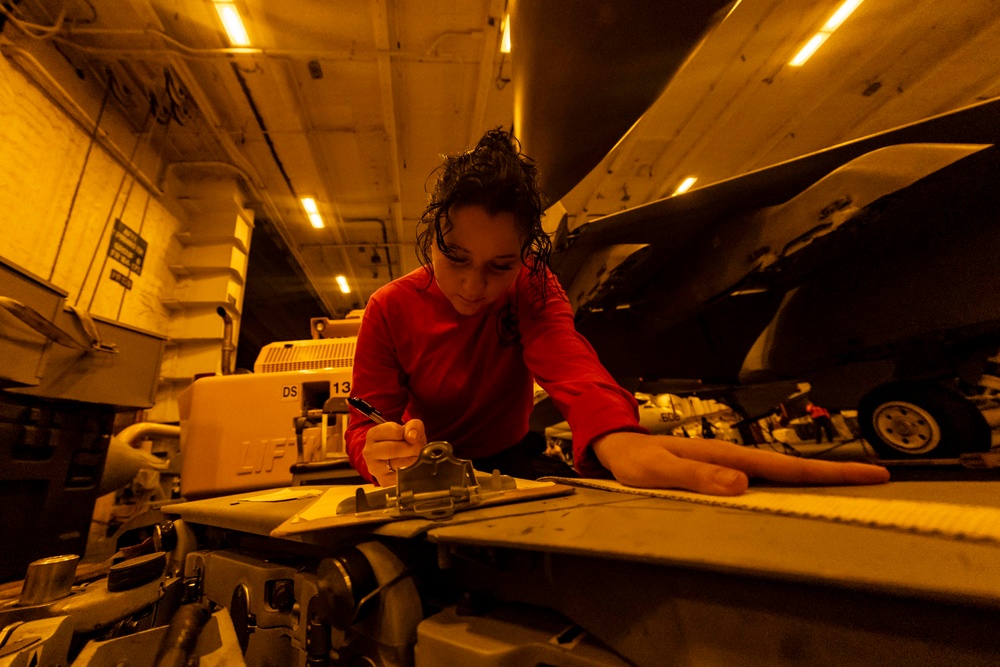 USS Gerald R. Ford (CVN 78) Sailor Conducts Maintenance