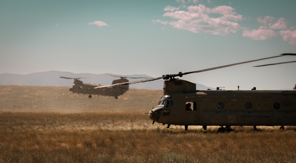 Washington National Guard Chinook helicopters bring out the big guns during Raven Focus 2025