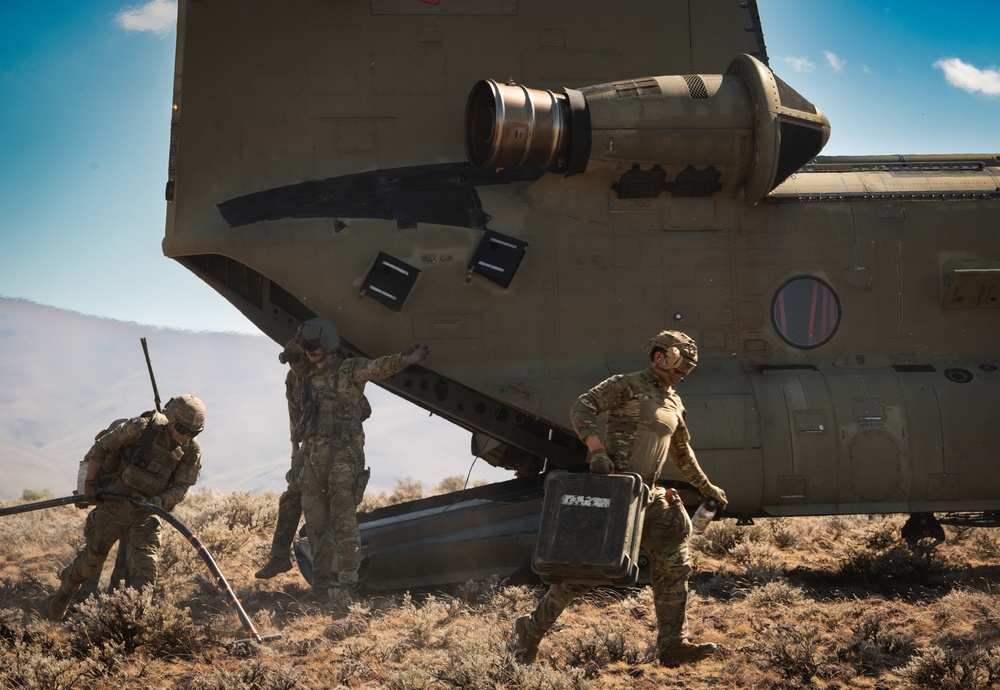 Washington National Guard Chinook helicopters bring out the big guns during Raven Focus 2025