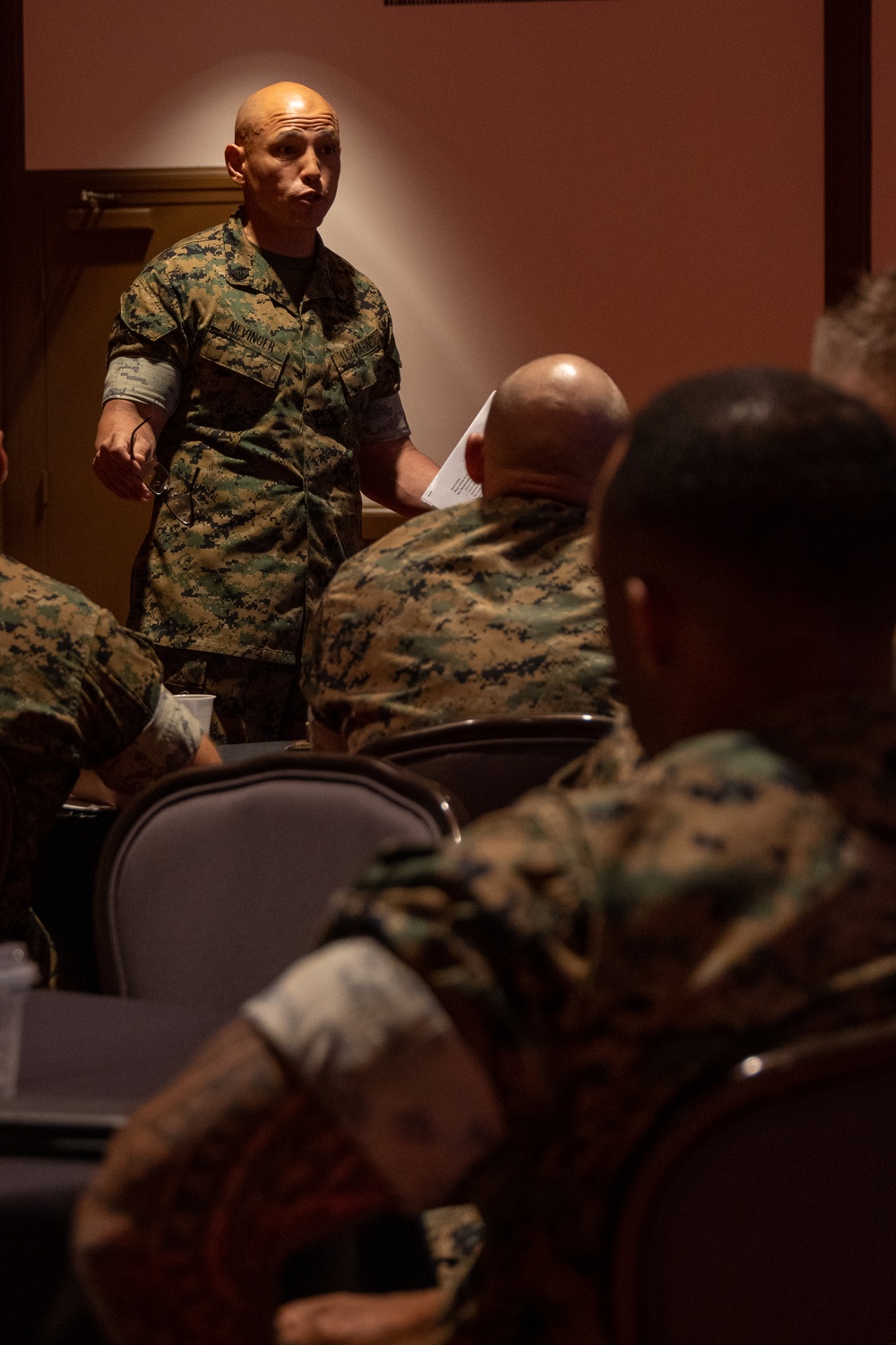 Sgt. Maj. Rodney E. Nevinger meets with I MEF senior enlisted leadership