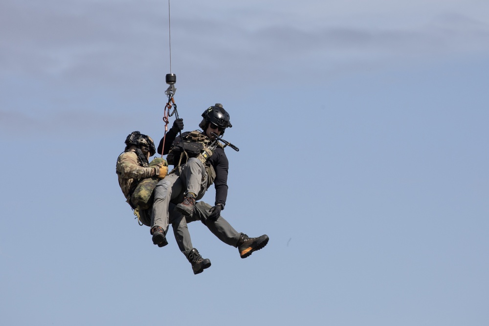 Alaska Air National Guardsmen showcase rescue demonstration during multi-agency hoist symposium
