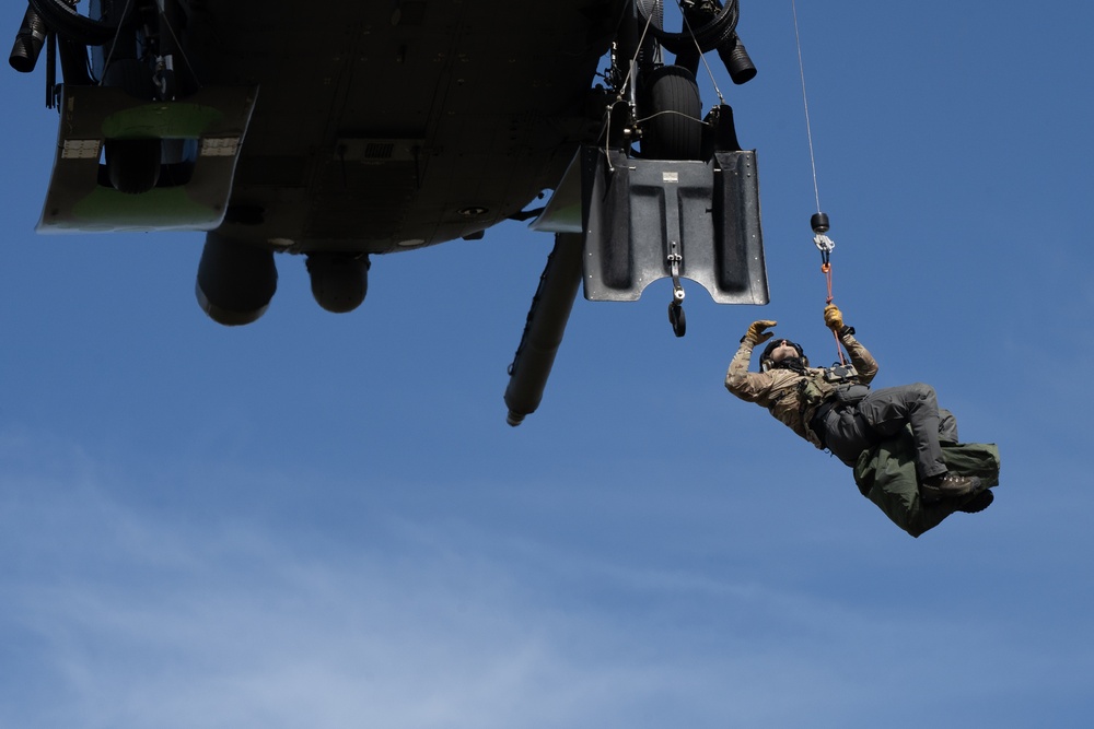 Alaska Air National Guardsmen showcase rescue demonstration during multi-agency hoist symposium