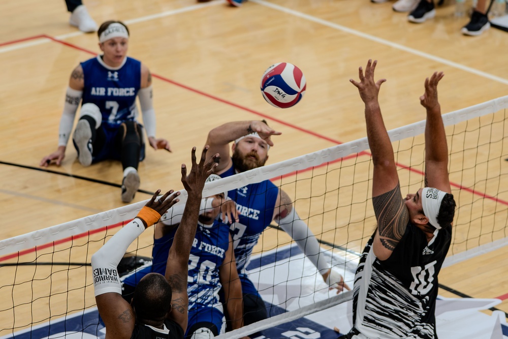 Air Force Warrior Games Athletes compete in sitting volleyball