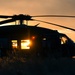 Washington National Guard Black Hawk helicopters at sunset