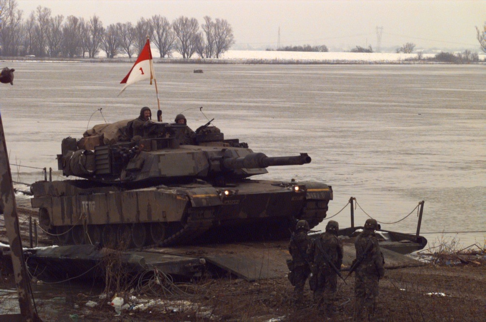M-1 Abrams Main Battle Tank crosses over the Sava River into Bosnia and Herzegovina.