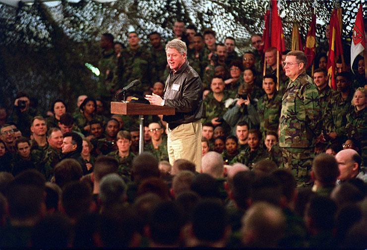 President Bill Clinton speaks to U.S. troops deployed to Hungary.