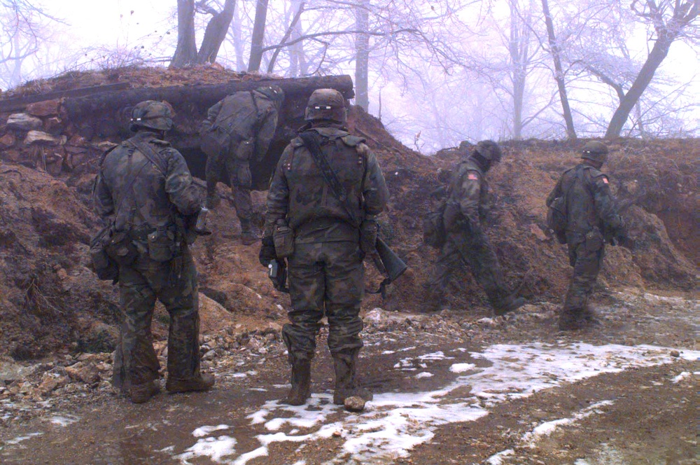 U.S. Army combat engineers prepare to blow up a bunker in the Zone of Separation.