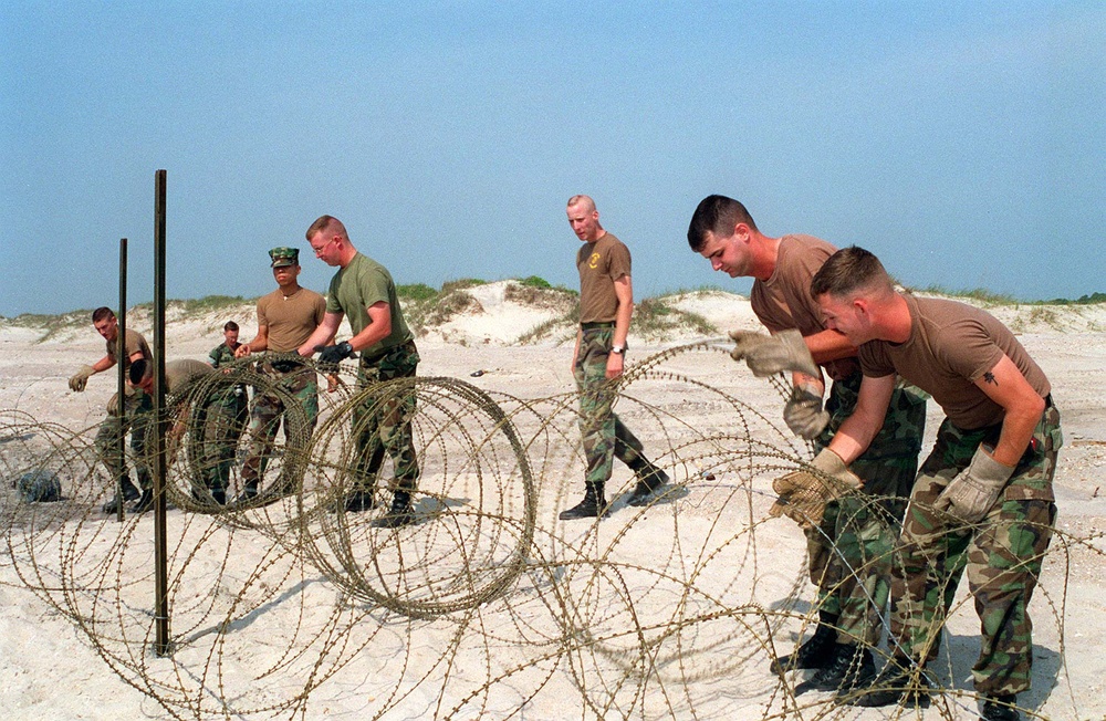 U.S. Marine Corps Combat Engineers prepare Onslow Beach for D-Day.