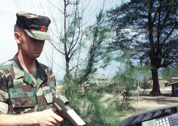 A Humvee is inventoried on the beach at Narathiwat, Thailand.