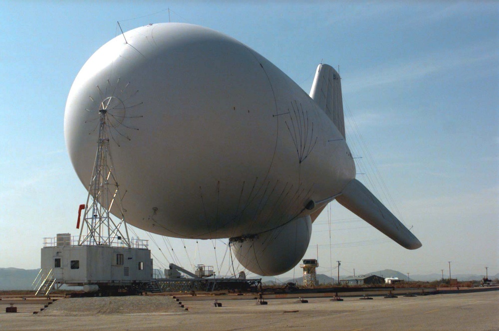 The 71M Aerostat Test Balloon is prepared for lift off for Roving Sands '96.