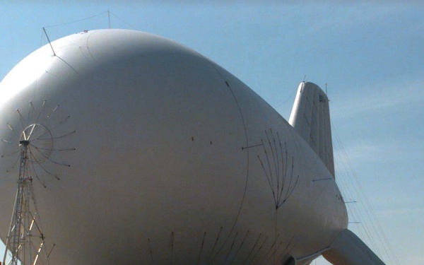 The 71M Aerostat Test Balloon is prepared for lift off for Roving Sands '96.