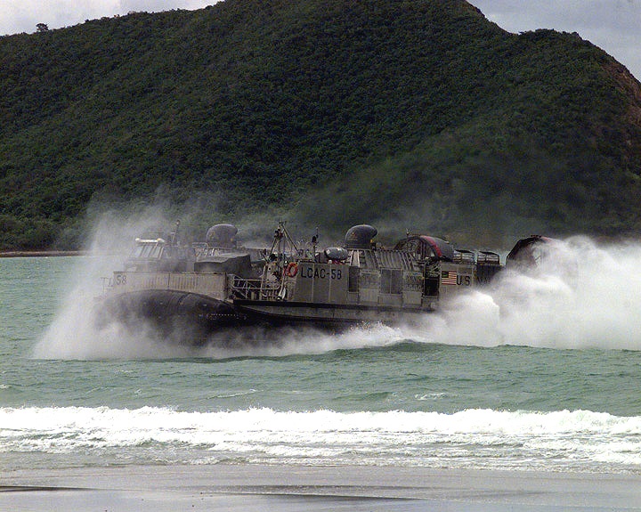 A U.S. Navy Landing Craft Air Cushion heads for the beach near Hat Yai, Thailand.
