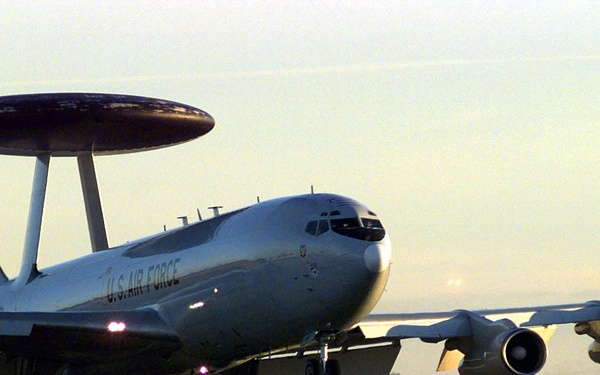 U.S. Air Force E-3 Sentry (AWACS) touches down at 4 Wing Cold Lake, Canada.