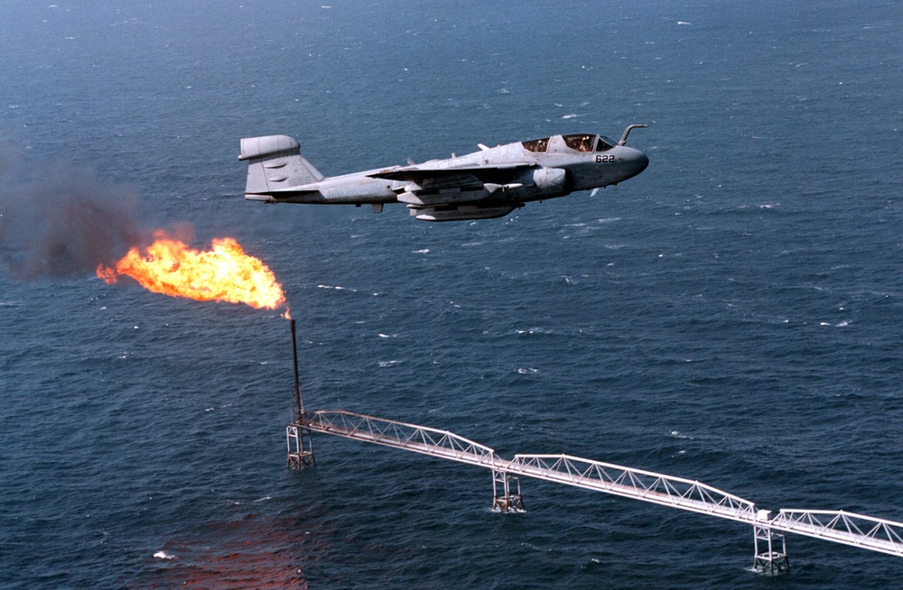 DVIDS - Images - A U.S. Navy EA-6B Prowler flies over an oil rig in the ...