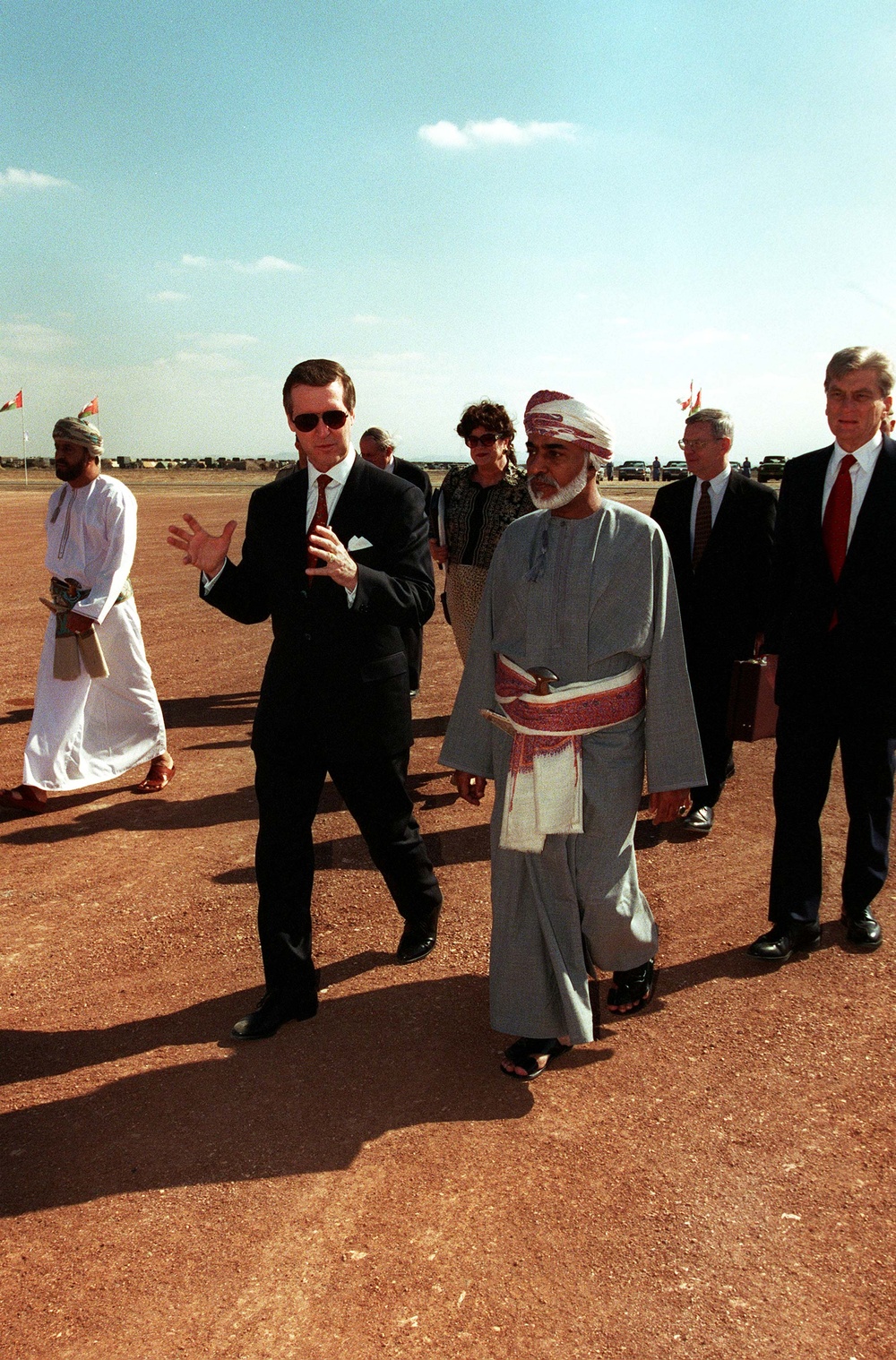 Secretary Cohen is welcomed to the desert encampment of Sultan Qaboos bin Said Al Said.