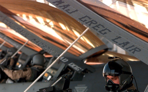 Capt. Tau goes through his pre-flight checklist prior to a patrol mission over Southern Iraq.