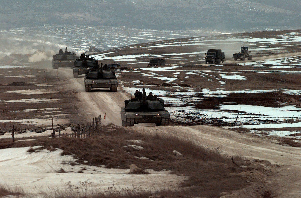 1st Armored Division M-1A1 Abrams convoy to the Glamoc Ranges in Bosnia and Herzegovina.