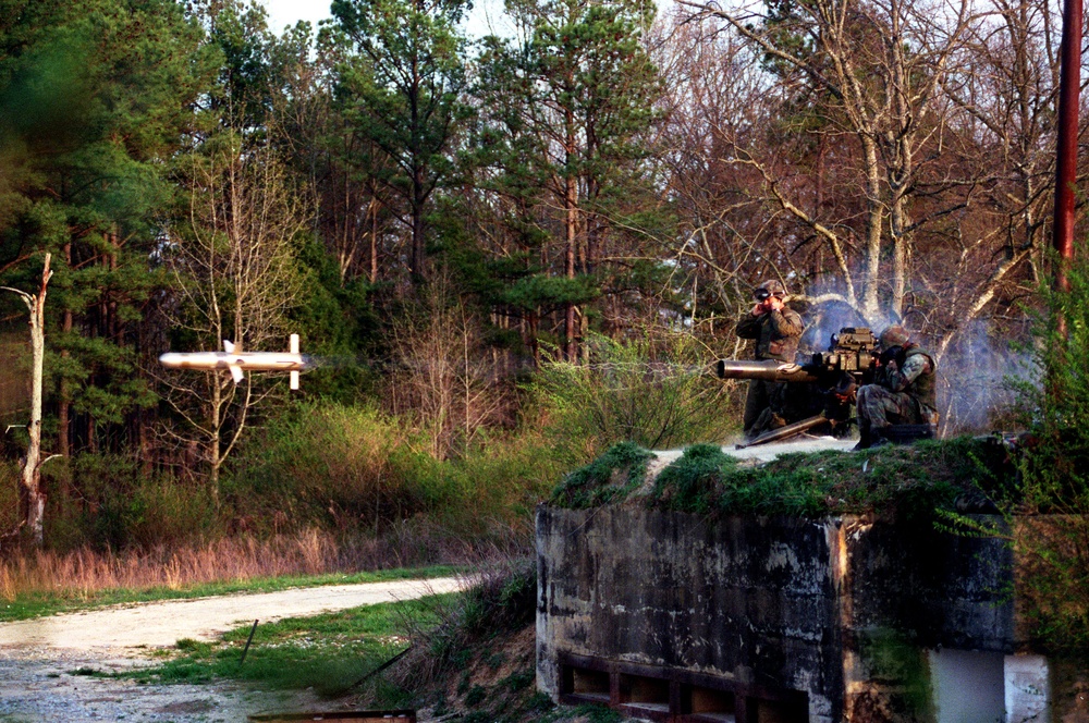 U.S. Marines fire a TOW missile on the firing range at Fort Pickett, Va.