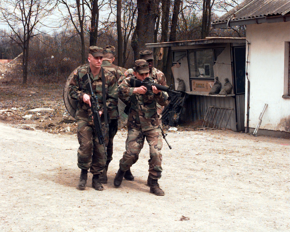 10th Mountain Division soldiers practice a tight wedge formation at Eagle Base.