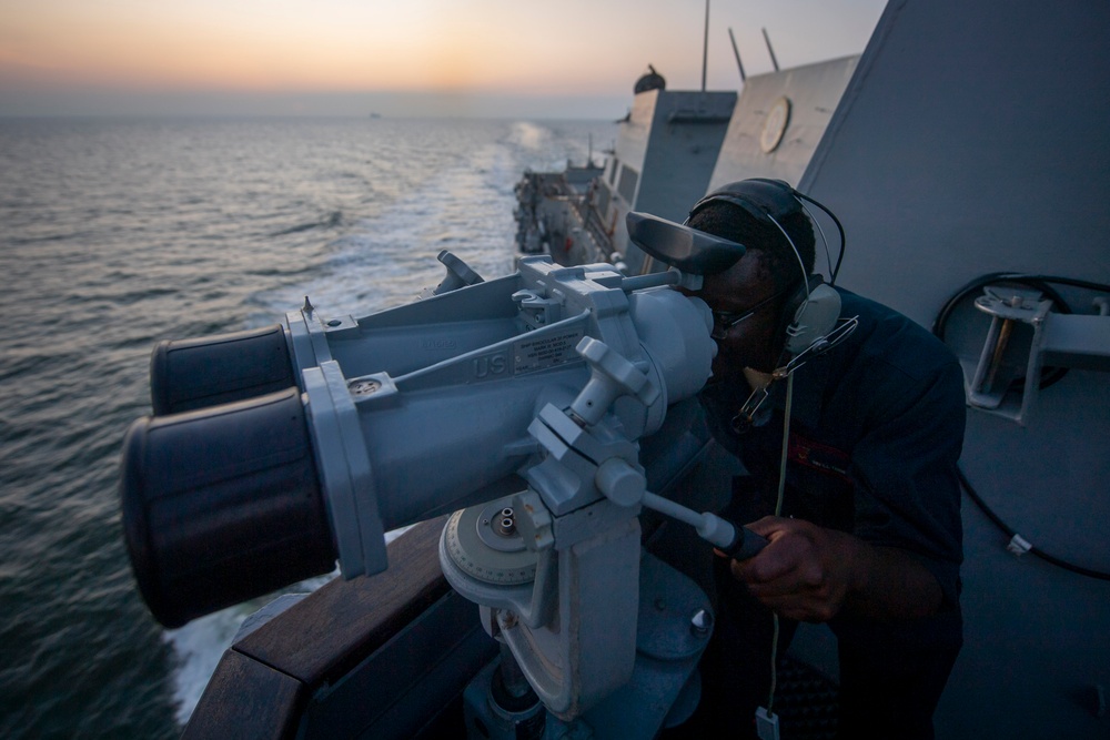 USS Sterett conducts operations in the Singapore Strait as part of the Carl Vinson Carrier Strike Group