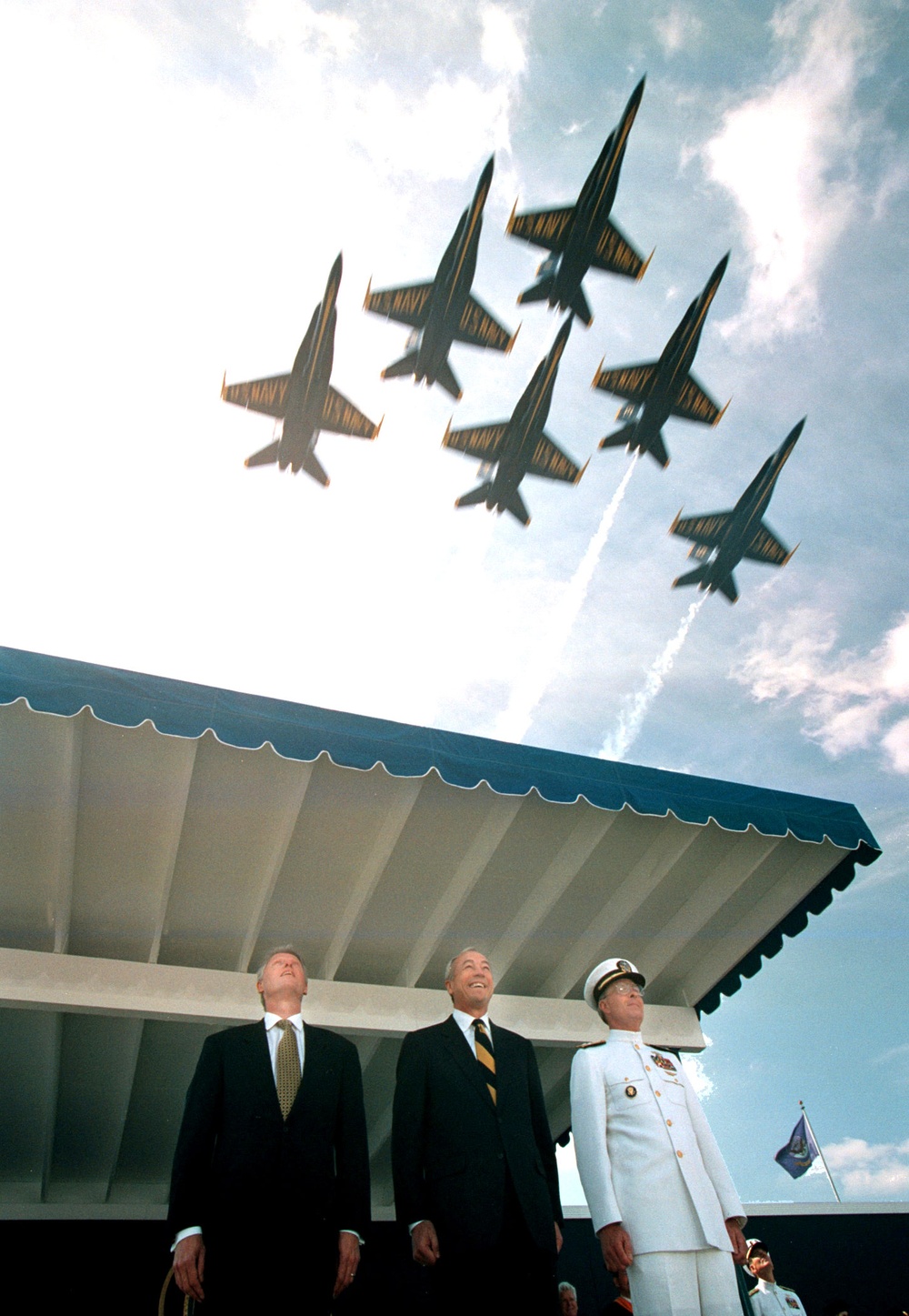 The Blue Angels fly over to kick off the graduation and commissioning ceremonies.