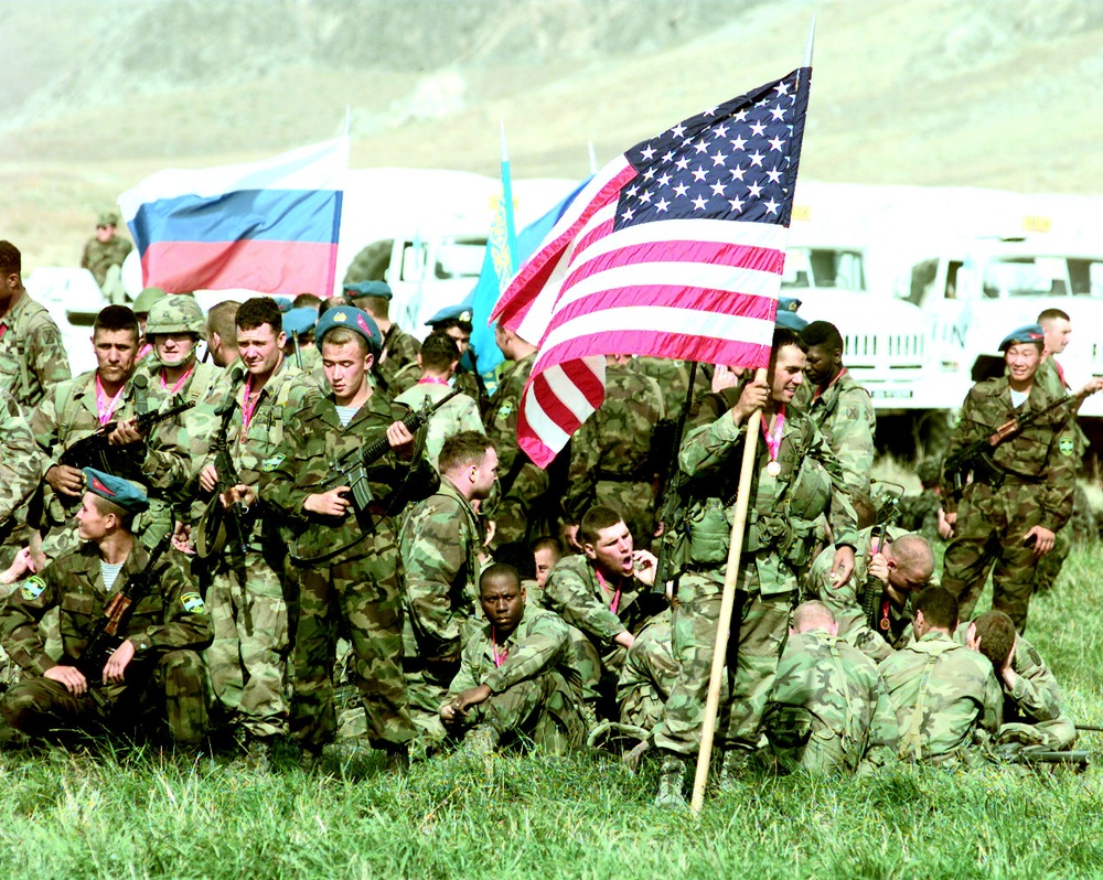 Soldiers from the 10th Mountain Division intermingle with their foreign counterparts.