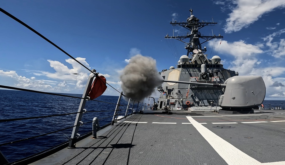 USS Milius (DDG 69) Conducts Live-Fire Weapons Shoot with Mark 45 5-Inch Light-Weight Gun and Close-In Weapon System