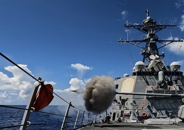 USS Milius (DDG 69) Conducts Live-Fire Weapons Shoot with Mark 45 5-Inch Light-Weight Gun and Close-In Weapon System