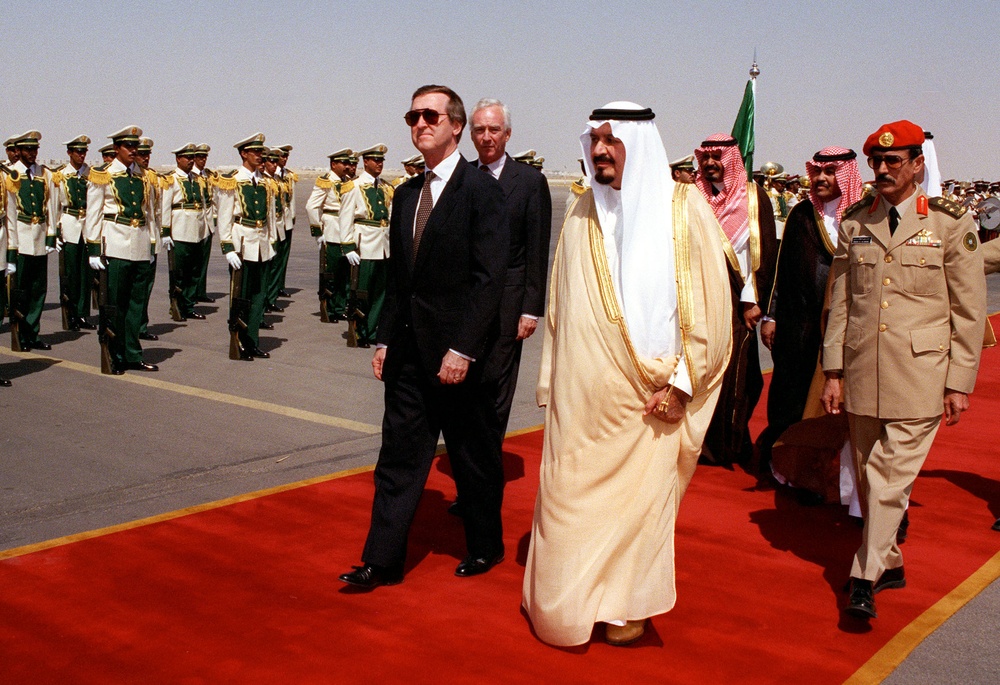 Secretary Cohen is escorted during military honors by Prince Sultan bin Abdul Aziz at Riyadh.