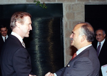 Secretary Cohen is welcomed at the residence of Crown Prince Hassan in Amman, Jordan.