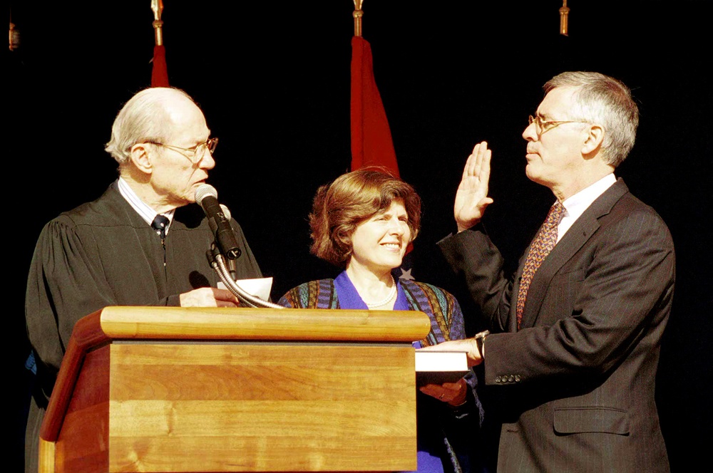 Richard J. Danzig is sworn in as the 71st Secretary of the Navy.
