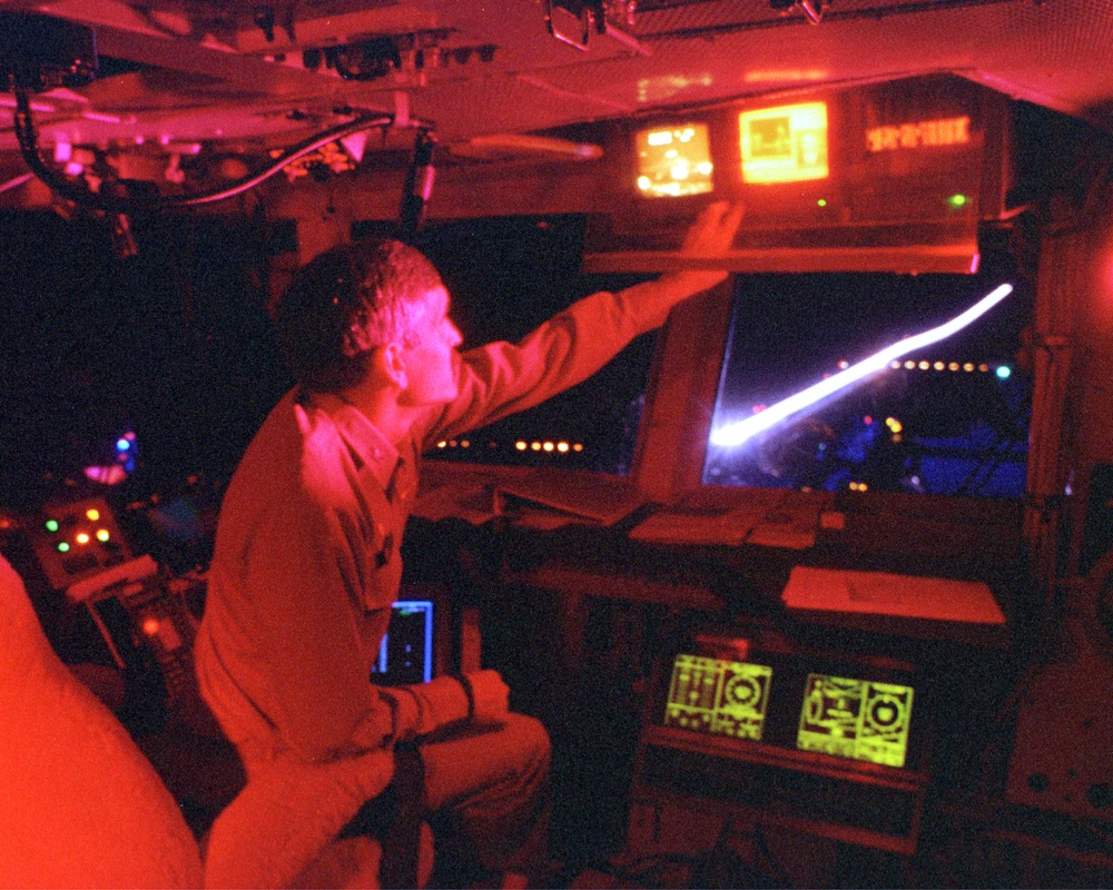 The first wave of strike aircraft launch from USS Enterprise for Operation Desert Fox.