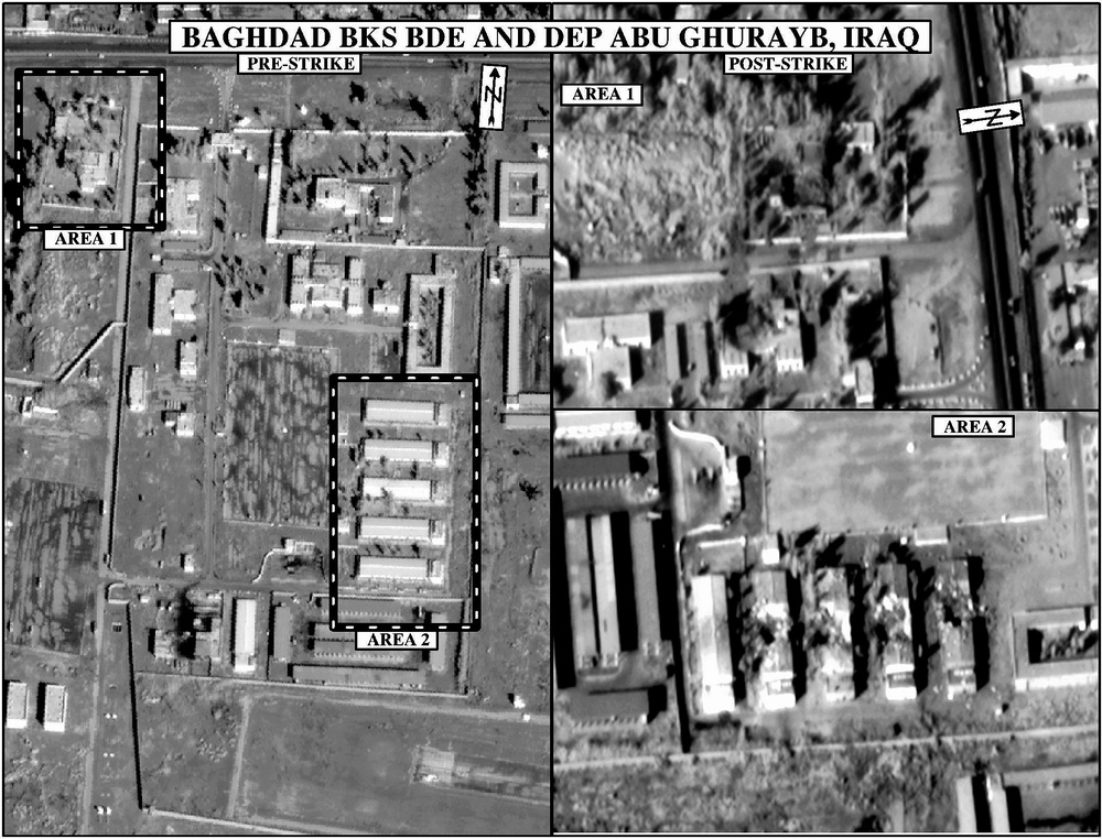 Bomb damage assessment photos of the Baghdad Barracks Brigade and Depot.