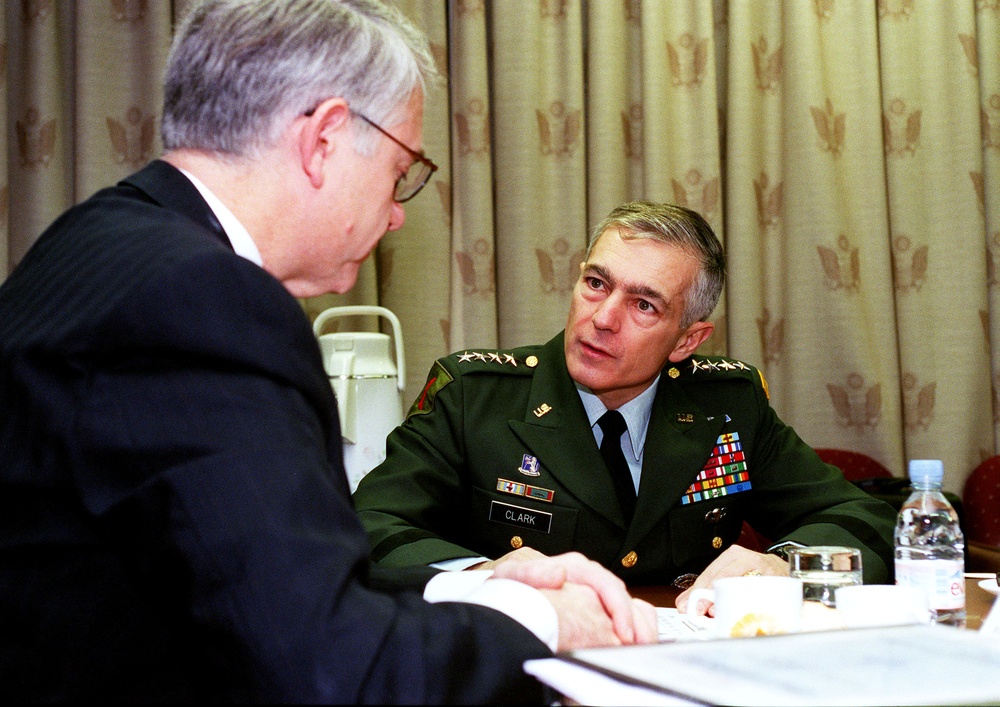 Gen. Wesley Clark, supreme allied commander Europe meets with Deputy Secretary Hamre.