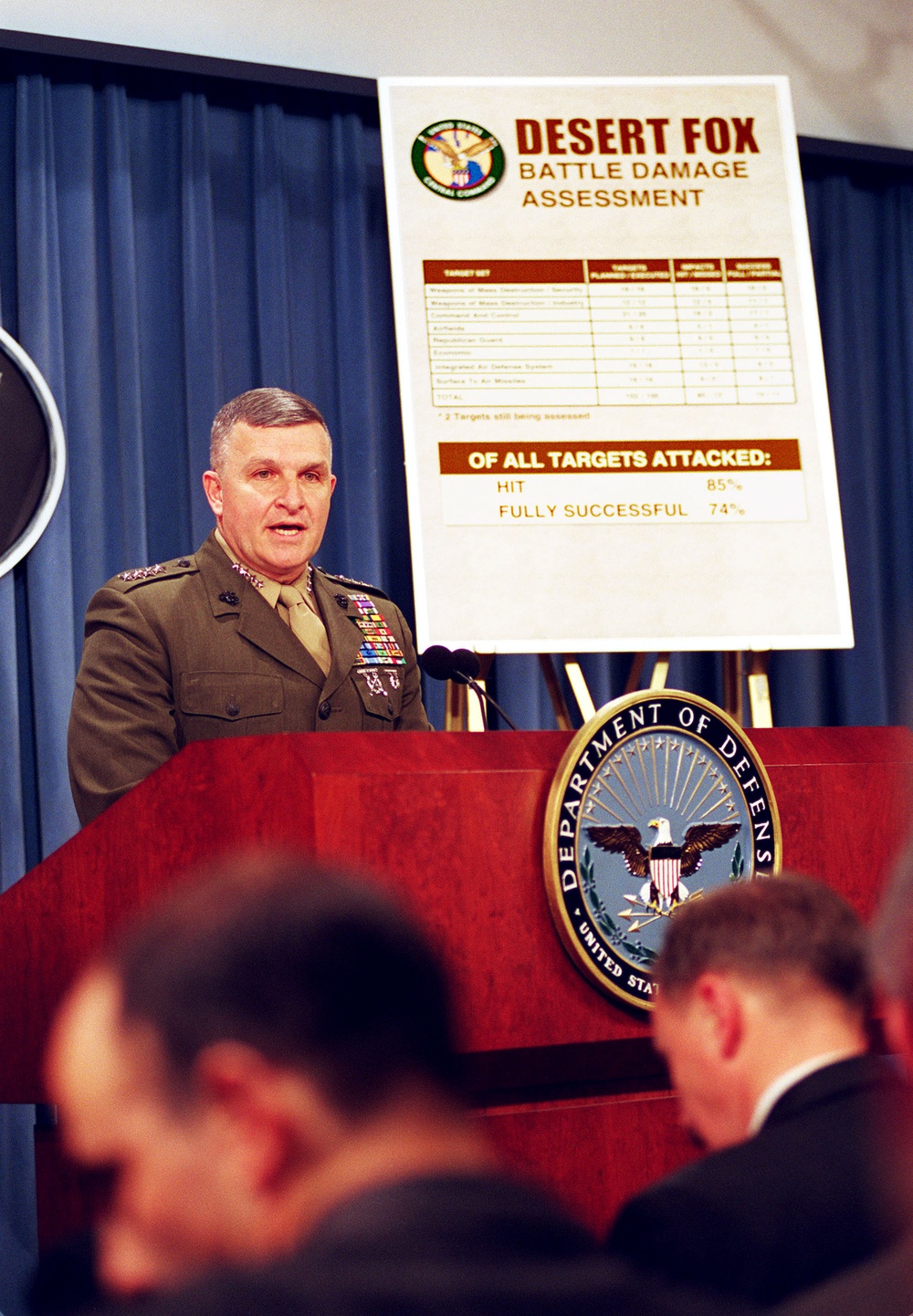 Gen. Zinni briefs reporters at the Pentagon on his assessment of Operation Desert Fox.
