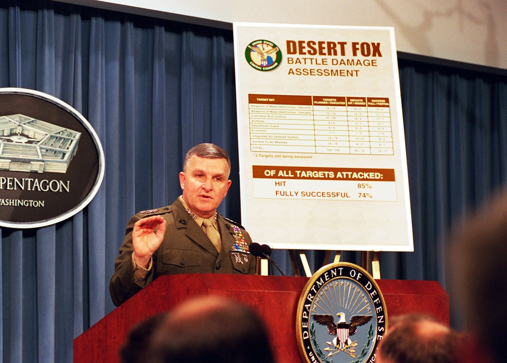 Gen. Zinni briefs reporters at the Pentagon on Operation Desert Fox.