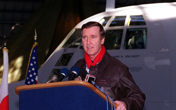 Secretary Cohen addresses the men and women stationed at Yokota Air Base, Japan.