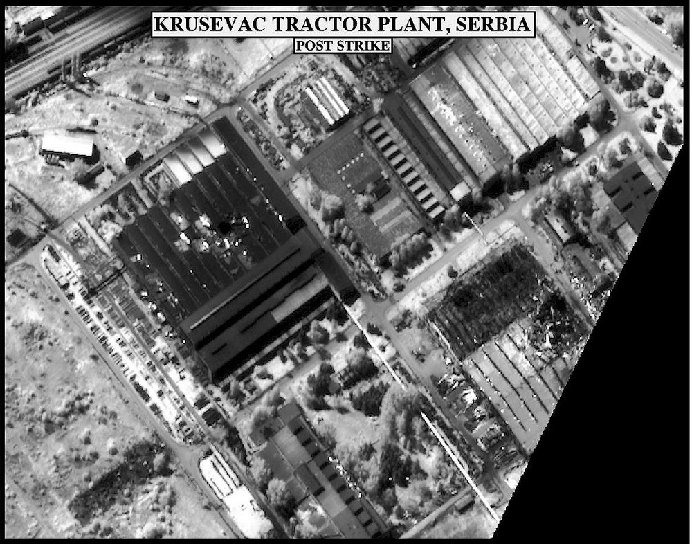 Post-strike bomb damage assessment photograph of the Krusevac Tractor Plant, Serbia.