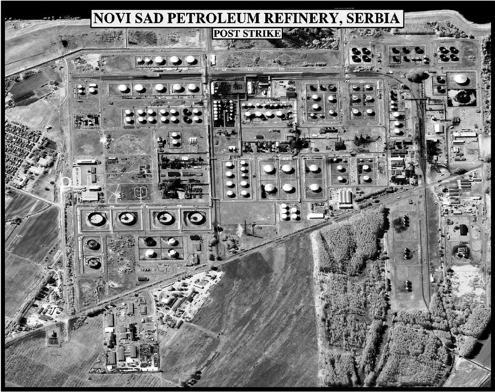 Post-strike assessment photograph of the Novi Sad Petroleum Refinery, Serbia.