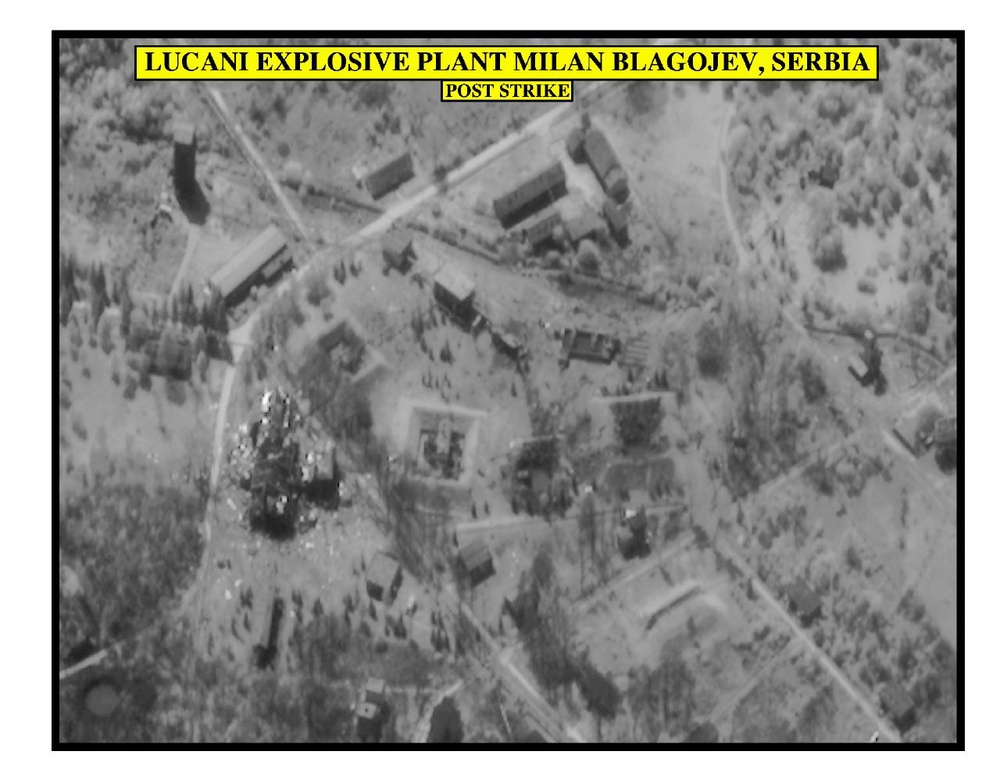 Post-strike assessment photo of Lucani explosive plant Milan Blagojev.