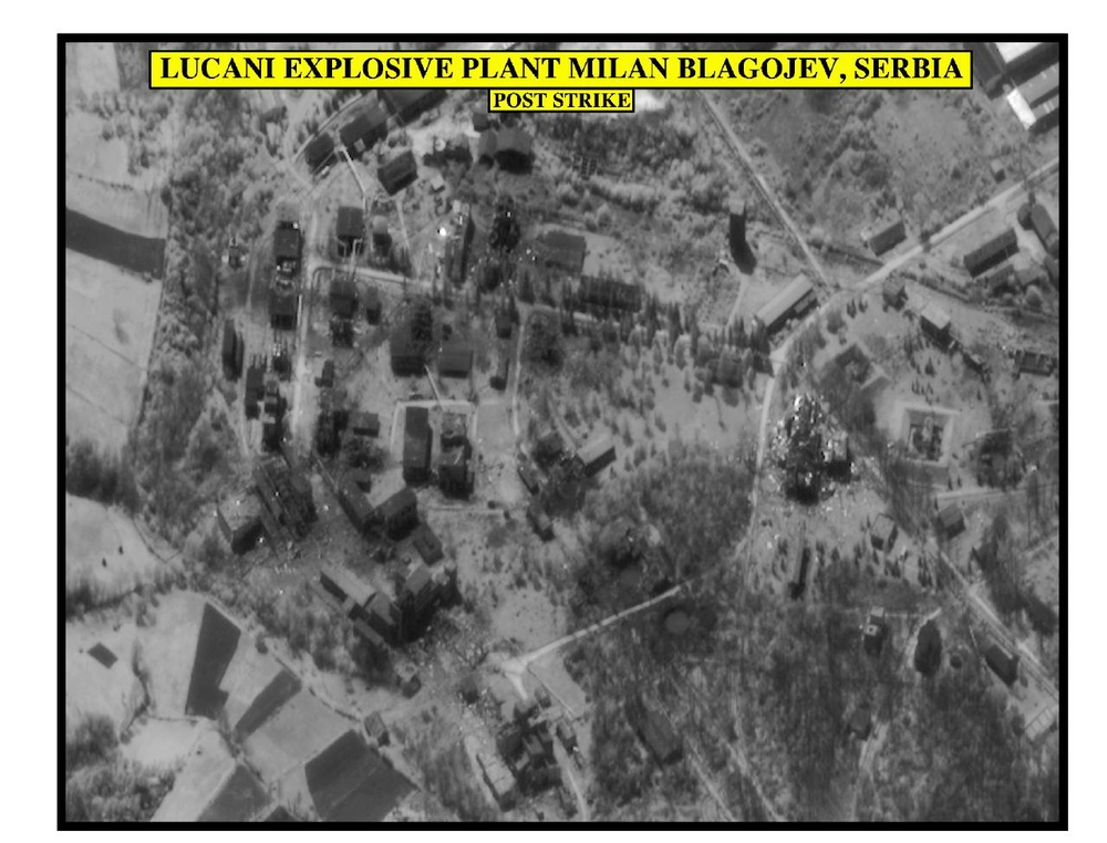 Post-strike assessment photo of Lucani explosive plant Milan Blagojev.