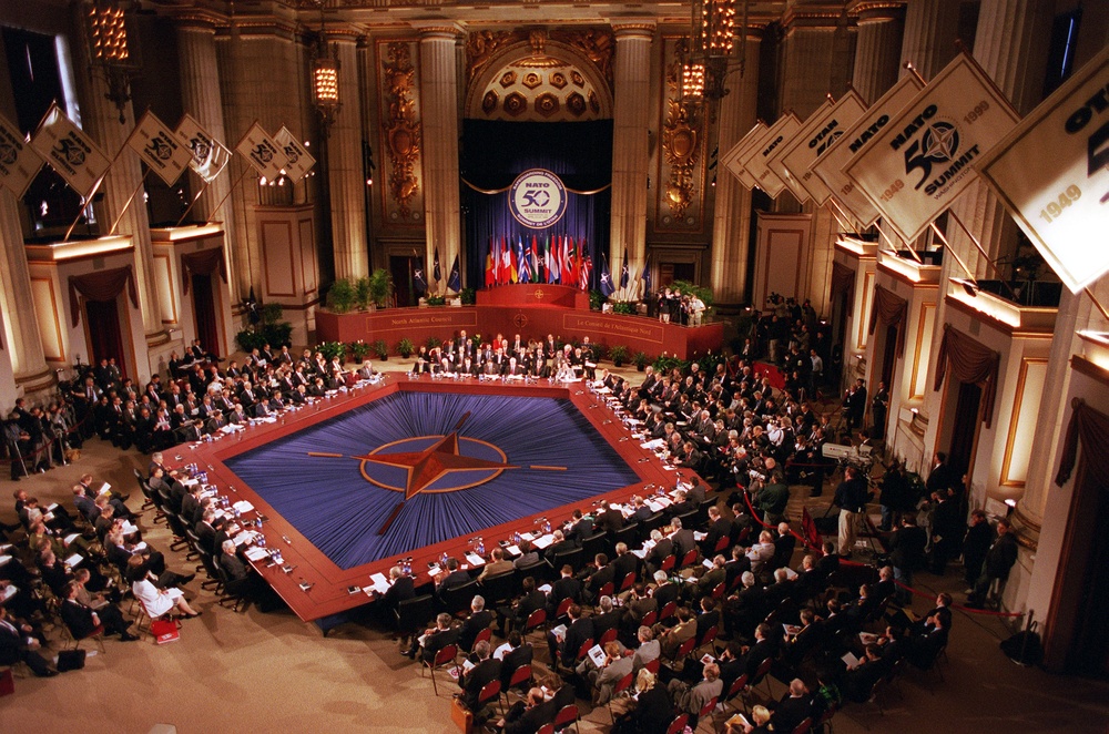 The North Atlantic Council convenes in the Mellon Auditorium in Washington, D. C.