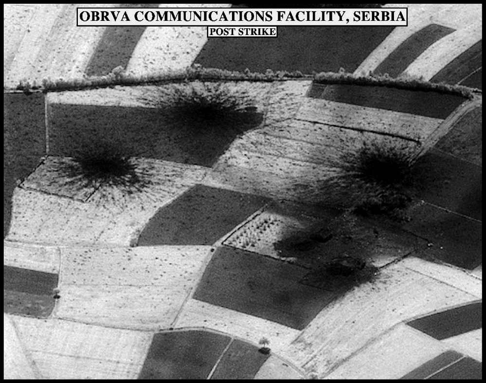 Post-strike bomb damage assessment photograph of the Obrva Communications Facility, Serbia.