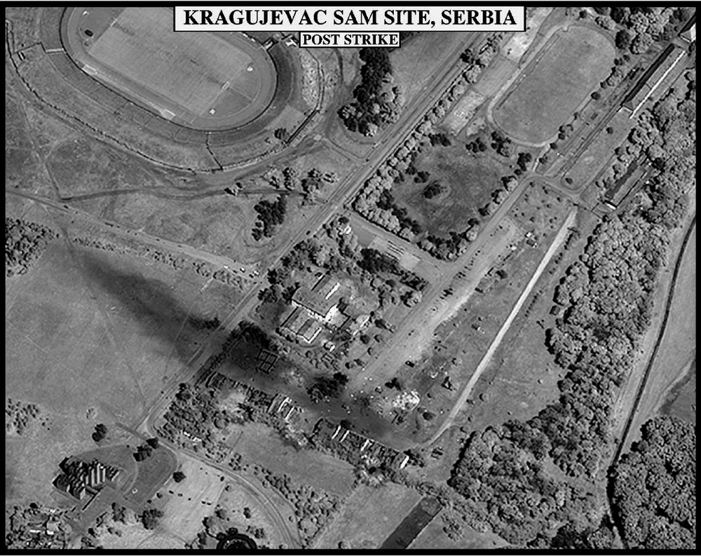 Post-strike bomb damage assessment photograph of the Kragujevac SAM Site, Serbia.