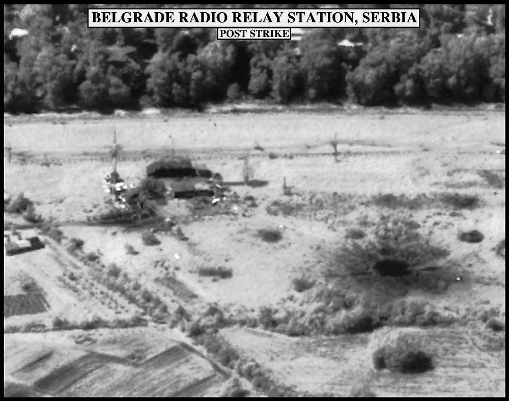 Post-strike bomb damage assessment photograph of the Belgrade Radio Relay Station, Serbia.