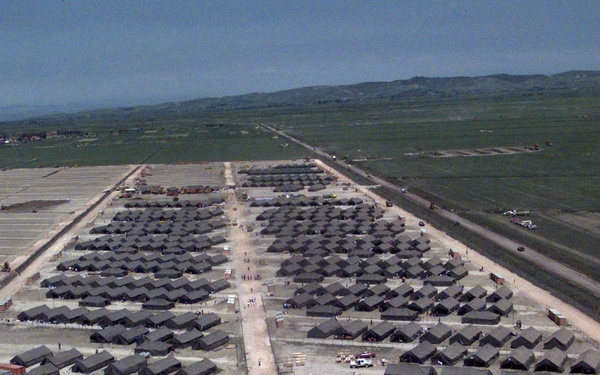 Hundreds of tents stretch out on the plains near Fier, Albania, as the U.S. builds Camp Hope.