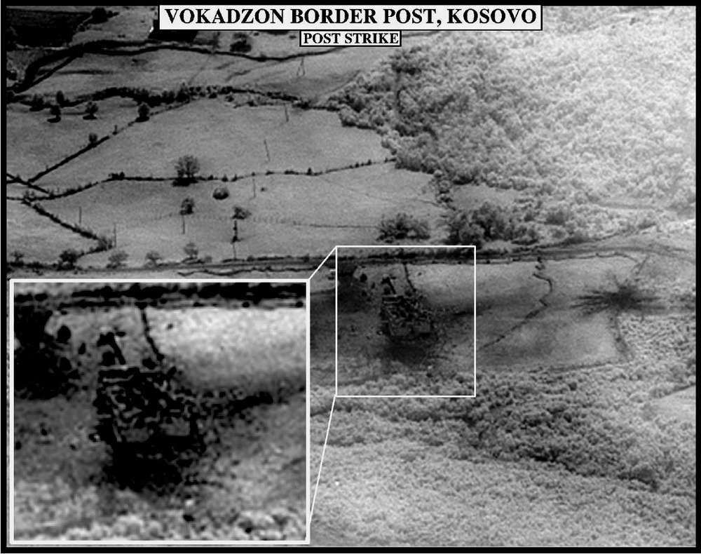 Post-strike bomb damage assessment photograph of the Vokadzon Border Post, Kosovo.